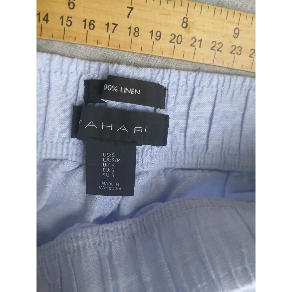 Tahari Pants Small 100 Linen Wide Leg  Comfort Pull On Beach Resort Boho Stretch - Picture 6 of 12